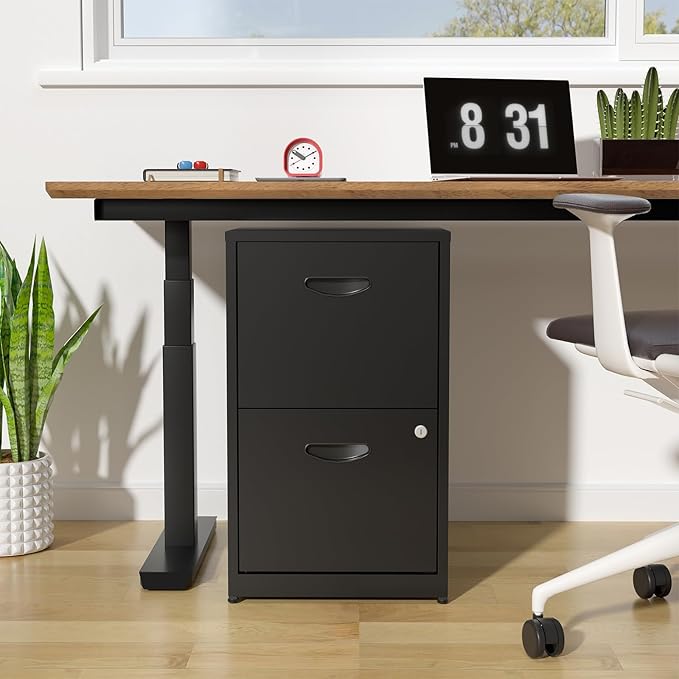 2 Drawer File Cabinet, Metal Two Drawer Vertical File Cabinets with Lock, 18" D Black Storage Filing Cabinet for Home Office, Steel Light Duty Storage for Letter-Size Files, Assembly Required