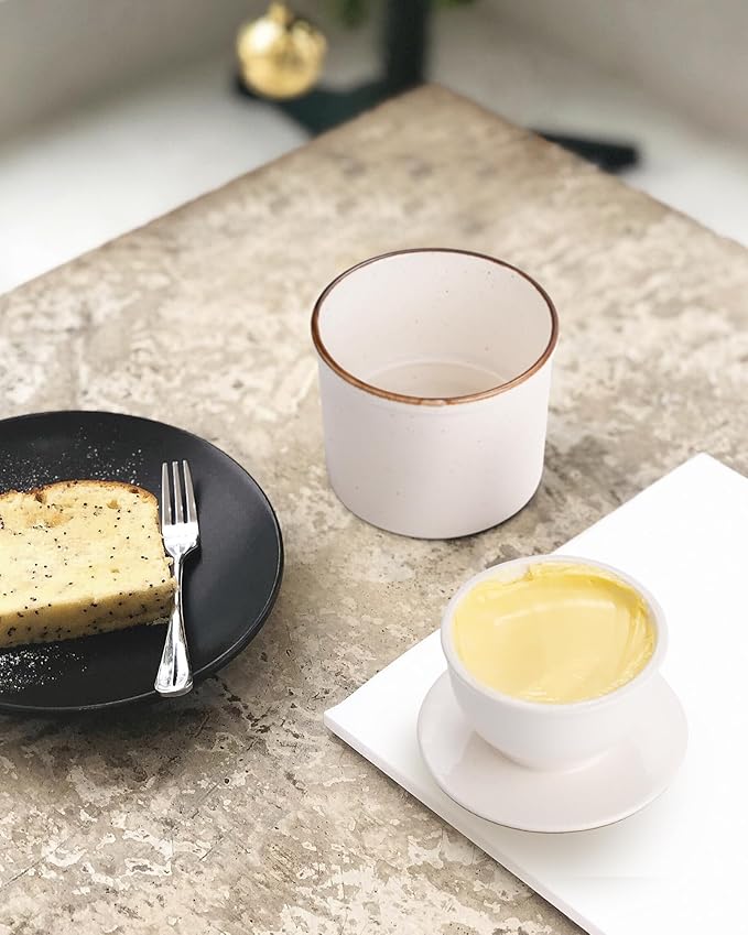 French Butter Dish, Butter Crock for Counter with Water Line, Ceramic Butter Keeper for Spreadable Butter - Chrismas Gift Home Kitchen Decor - Reactive Glaze Collection - White