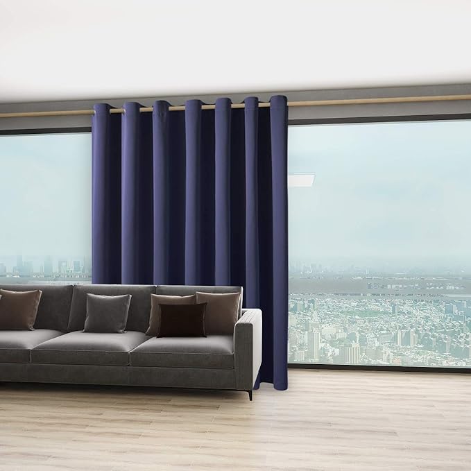 BONZER Room Divider Curtain Total Privacy Wall Wide Thermal Insulated Blackout Curtains for Slide Window, 96L x 108W Inch (8L x 9W ft), 1 Panel, Navy