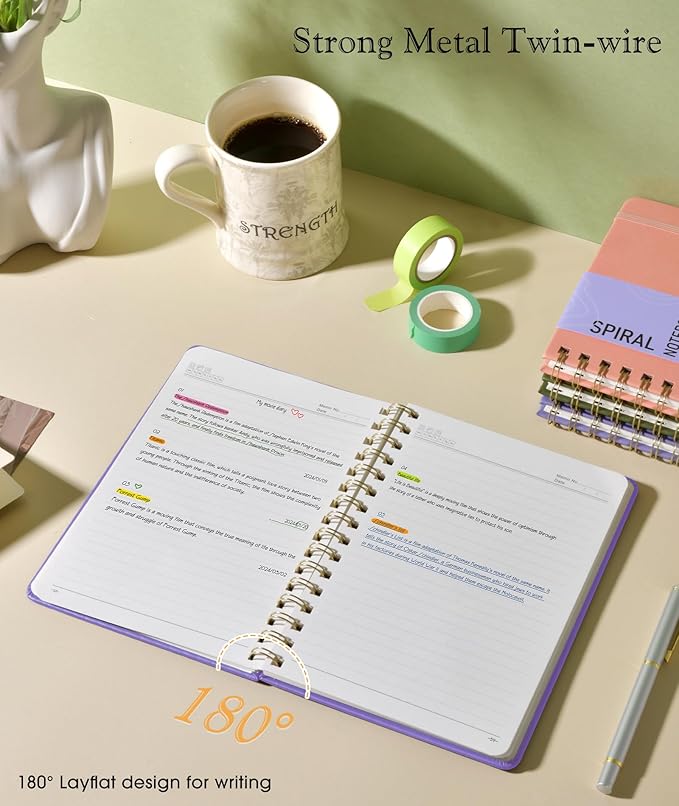 Lined Spiral Journal Notebook, A5 Hardcover Spiral Journals for Women Men, 150 Numbered Pages Spiral Bound Notebook, 100 GSM College Ruled Notebooks for Writing Note Taking 5.75" x 8.38", Purple