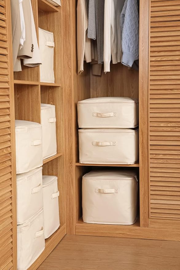 Decorative Basket Rectangular Fabric Storage Bin Organizer Basket with Handles for Clothes Storage (24 x 15.7 x 9, Beige)