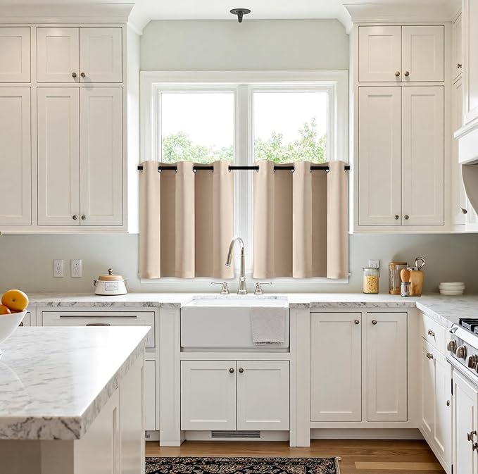MIULEE Short Curtains for Windows - Beige Blackout Half Window Curtains Thermal Insulated Privacy Drapes for Kitchen Bedroom Bathroom Grommet Top Small Basement Tiers W40 x L36 Inch 2 Panels