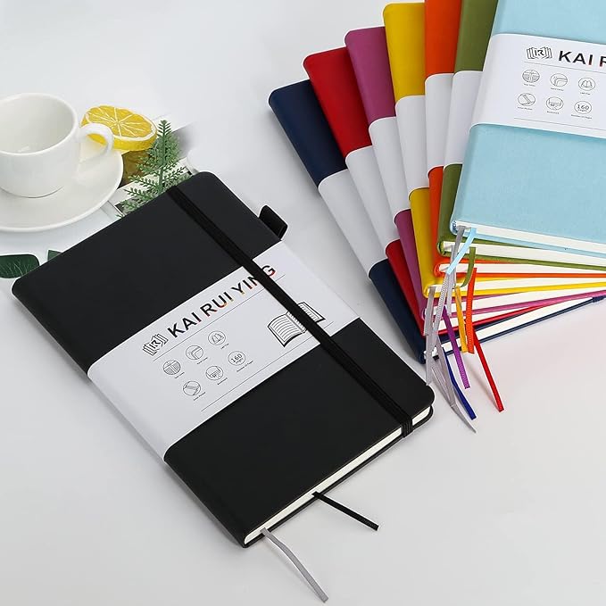 KaiRuiYing Lined Journal Notebook, 160 Pages, 5.5'' × 8.6'' A5 Size, College Ruled, 100 GSM Thick Paper, Leather Hardcover Bullet Journal for Men & Women Available for Writing, Work, Office, Diary