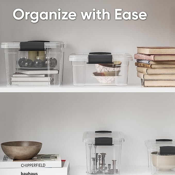 Superio Clear Storage Boxes with Lids, 13.7 Quart Plastic Container Bins for Organizing, Stackable Crates, BPA Free, Non Toxic, Odor Free, Organizers for Home, Office, School, and Dorm