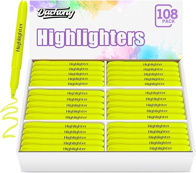 Duchong 108 Yellow Highlighters, Chisel Tip Dry-Quickly Bluk Highlighter Markers, Highlighter Bright Colors for Adult Kids, Office Classroom Must Have, School Supplies for Teachers
