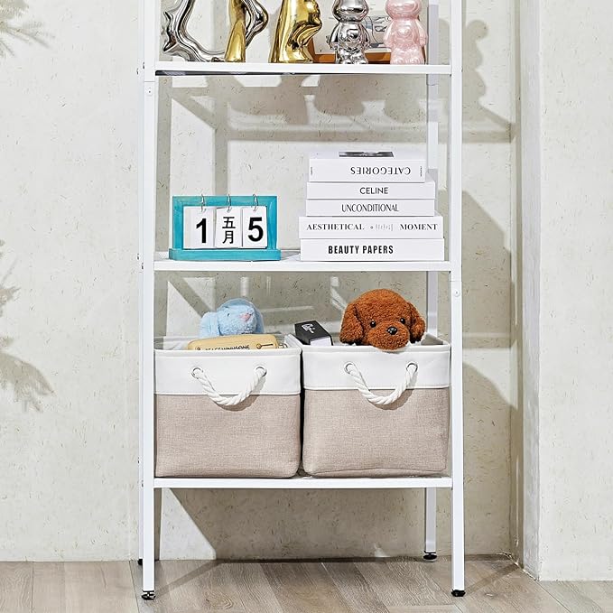 15x11x9.5 Inch Storage Baskets for Shelves,3 Pack Storage Bins，Foldable Organizer Boxes, Decorative Storage Basket for Organizing Clothes, Toys, Books, Foldable Cloth Baskets (White&Beige)