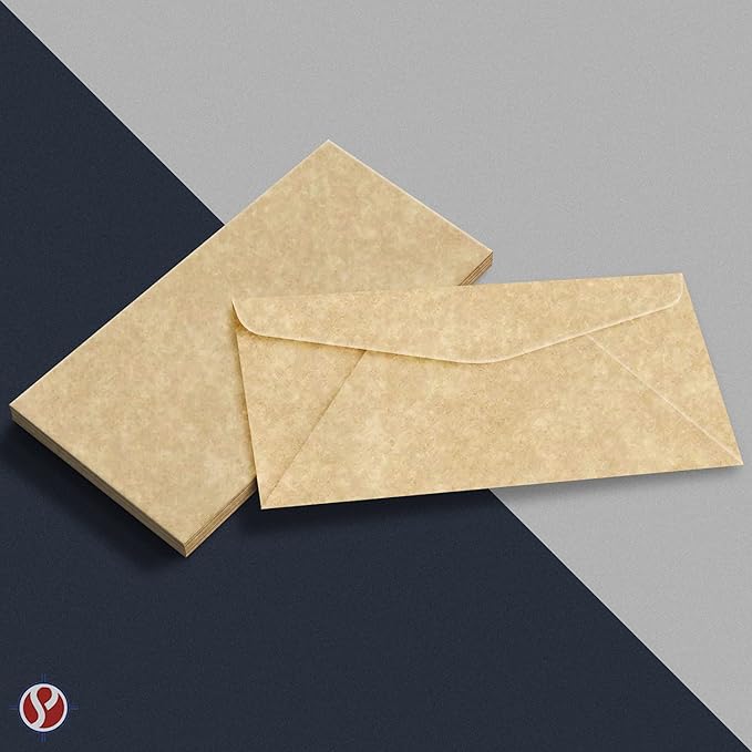 Elegant Aged Parchment #10 Business Envelopes – Great for Invitations, Greetings, Holiday, Office, Invoices, Letters, Mailings | 4 1/8 x 9 1/2 Inches | 50 Per Pack