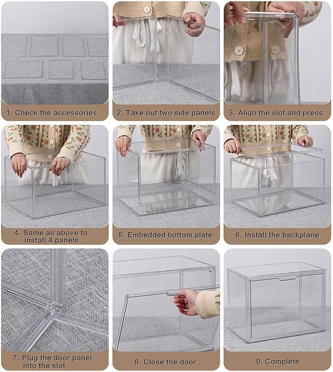 Clear Stackable Plastic Storage Bins with Lid, Dustproof Display Cases, Extra Large Figures Collectibles Showcase, Boot & Shoe Boxes, Helmet Protection Organizer (Clear-XL-1 Pack)