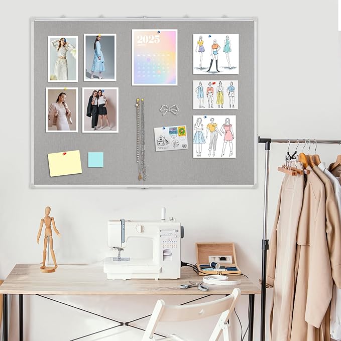 Double-Sided Large Cork Board with Linen, 48" x 36" Foldable Hanging Aluminum Framed Bulletin Board, Vision Board Pin Board Corkboards for Walls, Office, School Decor, 20 Pushpins