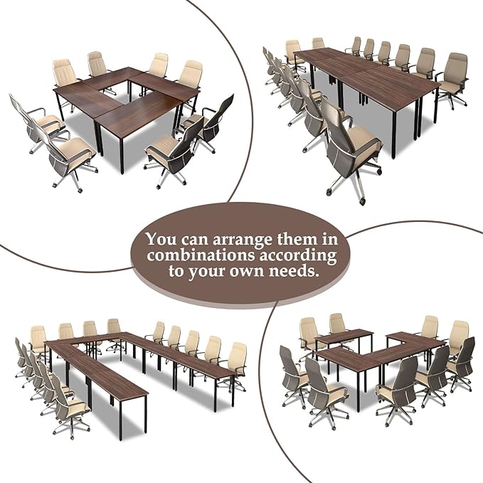 Bonzy Home Conference Tables 14ft Office Computer Desk for Meeting Room Study Writing Printer Table for 16 People Save Space Design Rustic Vintage Walnut 6PCS (165.3"x47.2"x29.5")