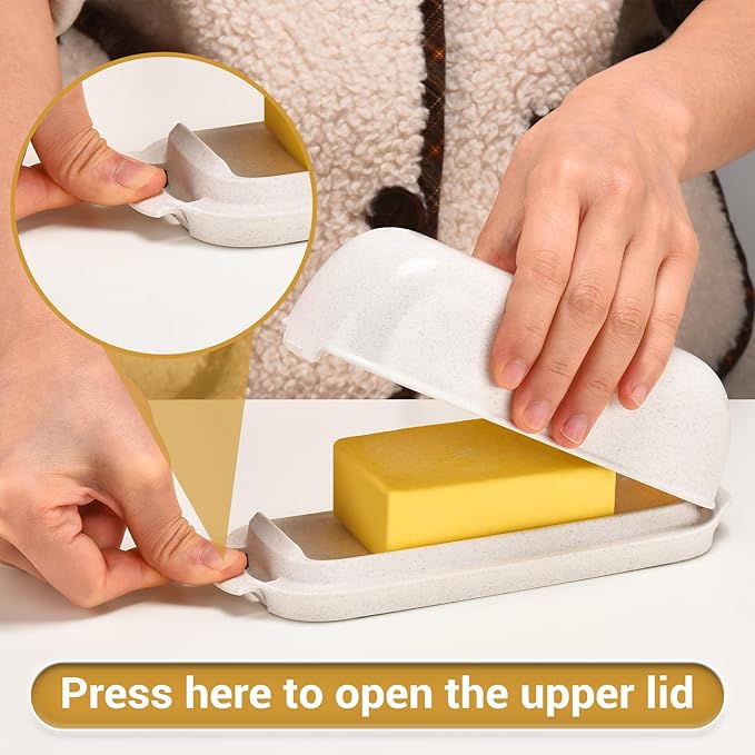 AONCO Butter Dish, Beige Wheat Straw Butter Container Holds with Lid for Countertop, Unbreakable Reusable Butter Keeper for Home Kitchen Decor, Perfect for East/West Coast Butter, Eco Friendly