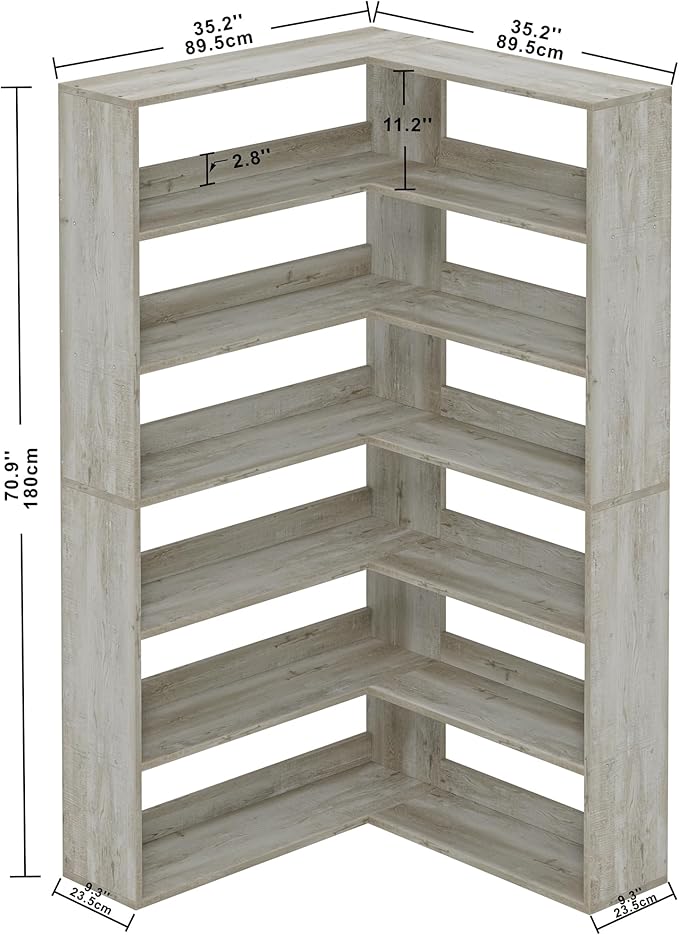 IRONCK Bookshelves 6 Tiers with Baffles Industrial Large Corner Etagere Bookcase Storage Display Rack for Living Room Home Office