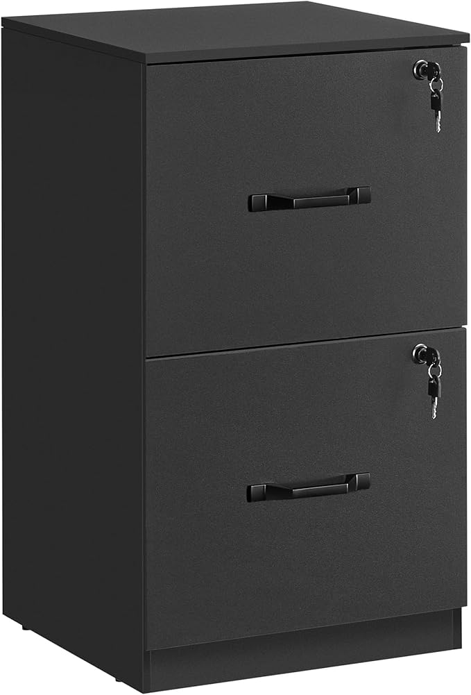 VASAGLE 2 Drawers File Cabinet with Lock, Printer Stand, Office Filing Cabinet Organizer, for A4 and Letter Size Documents, Ink Black UOFC061B16
