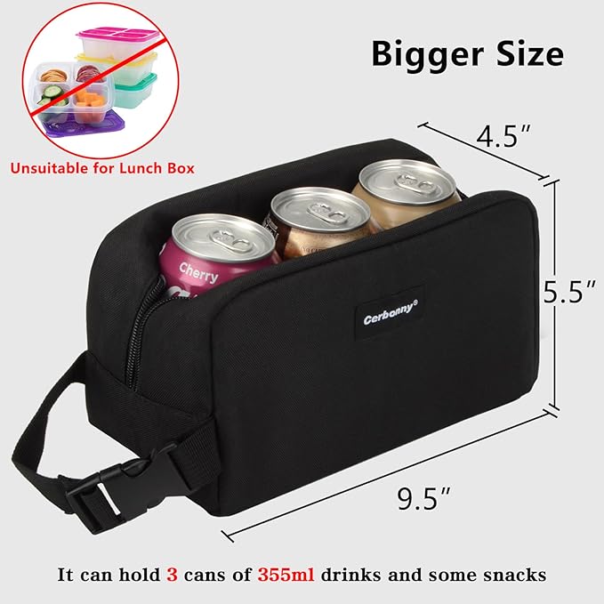 Cerbonny Cooler Bag Freezable Lunch Bag for Work School Travel,Leak-proof Small Lunch Bag,Small Insulated Bag For Kids 3+/Adults,Freezer Lunch Bags,Freezable Snack Bag,Black