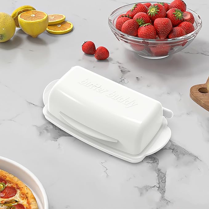 Butter Dishes with Lid for Countertop Refrigerator, Plastic Butter Dish Flip Top Lid Butter Container with Spreader, Non-Slip Bottom Butter Holder Keeper (White)
