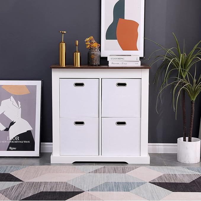 Cube Storage Bins 13×13 Polyester Foldable Box with Handles, Collapsible Organization Basket Set of 4 Large Capacity Drawer for Closet Shelf Cabinet Bookcase Bedroom, White