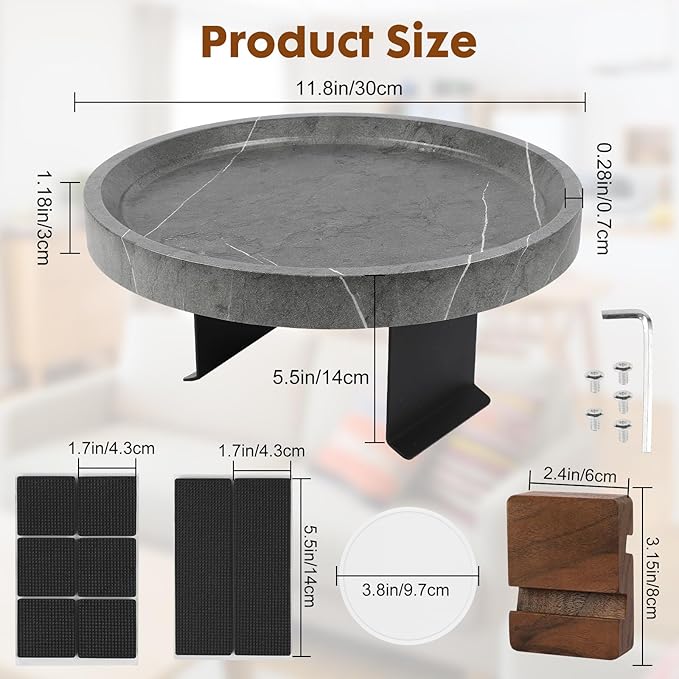 Couch Tray, Adjustable Couch Tray and Detachable Wooden Couch armrest Trays, Multifunctional Clip on armrest Table, with Phone Holder Suitable for Dining, Snacks, Remote Control