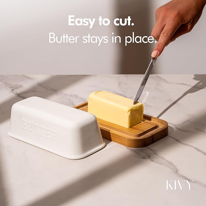 KIVY Ceramic butter dish with airtight lid that keeps butter soft - For countertop and refrigerator door shelf - Butter dish ceramic - Butter holder for counter - Covered butter dishes