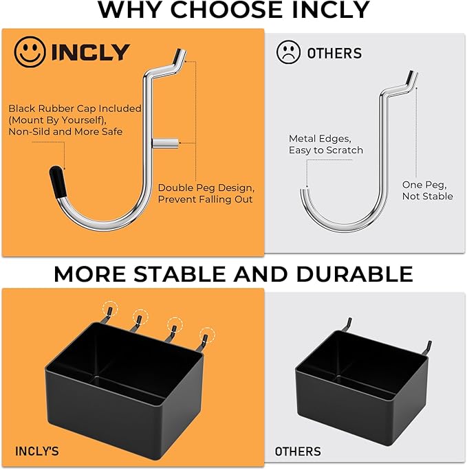 INCLY 320PCS Pegboard Accessories Organizer Kit, Peg Board Hooks Assortment with 20PCS Bins for Organizing Various Tools, Fit 1/8 or 1/4 inch Pegboard for Hanging Storage, Garage Wall Attachments