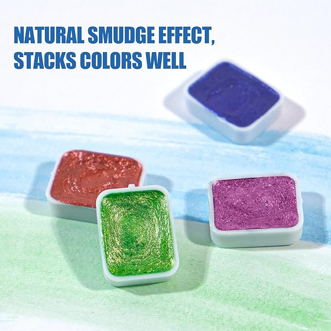 Mini Glitter Watercolor Paint Set, 20 Colors Shimmer Metallic Watercolour Painting Sets, Solid Pearl Water Color Paints for Kids, Adult, 1ml Trial Pack (Pumpkin Castle)