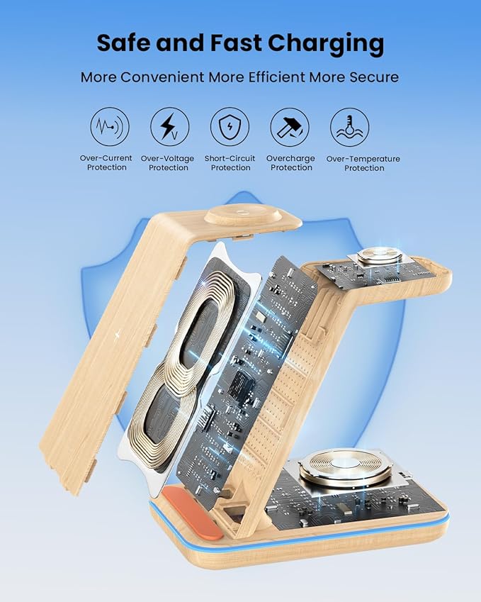 3 in 1 Wireless Charging, Wireless Charger Stand for Multiple Apple Devices, Wireless Charger for iPhone 17 16 15 14 13 12 11 Pro Max XS XR 8, Apple Watch 11 9 8 7 6 SE 5 4 3 2, AirPods 3/2/Pro