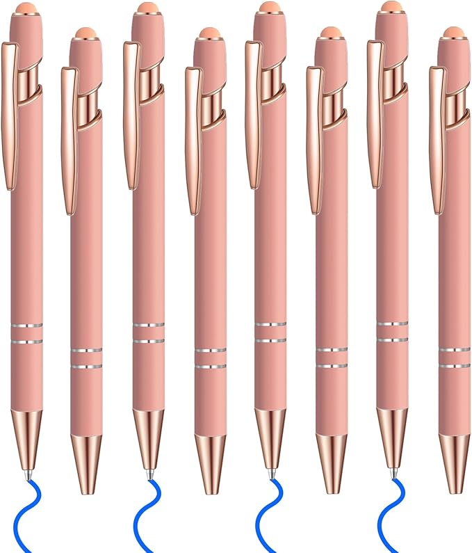 8 Pcs Blue Ink Ballpoint Pen with Stylus Tip 2 in 1 Stylus Ballpoint Pen Metal Pens Stylus Pen for Touch Screens School Office Coworkers (Pink Rose Gold)