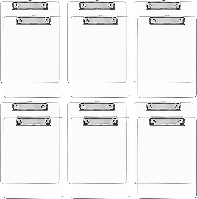 Plastic Clipboards (Set of 12) Transparent Clipboard (Clear) Strong 12.5 x 9 Inch | Holds 100 Sheets! Acrylic Clipboards with Low Profile Clip | Bulk Back to School Supplies for Teachers