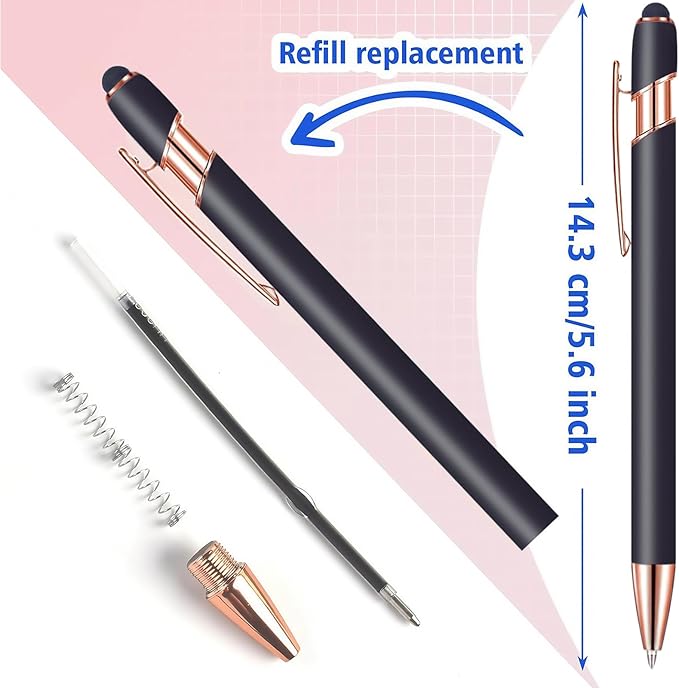12-960 Custom Pens, personalized text and logo design, black ink, with touch pen tip, ideal for business, graduation gifts, and various events.