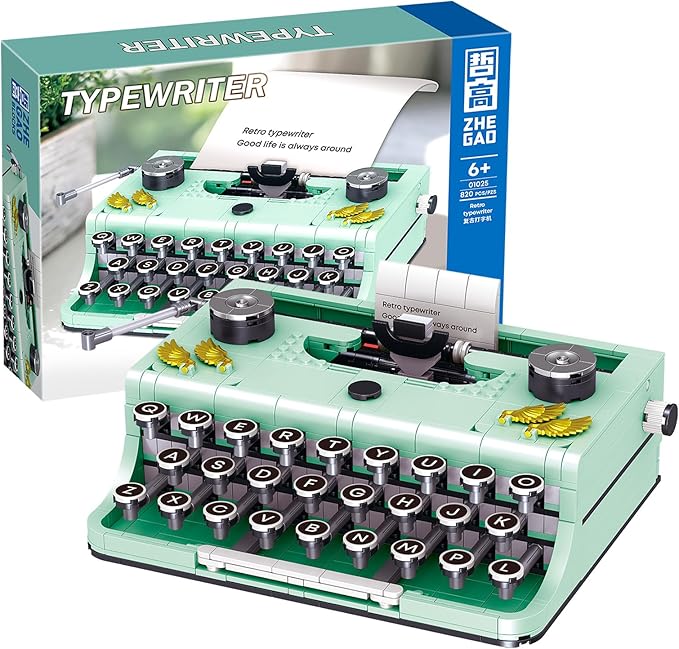 XIU Ideas Retro Typewriter Building Blocks Set,Typewriter mini Building Blocks Set for Adult,STEM Vintage Building Blocks Kit for Kid 6+(820pcs),Collectible Typewriter Display Model Green