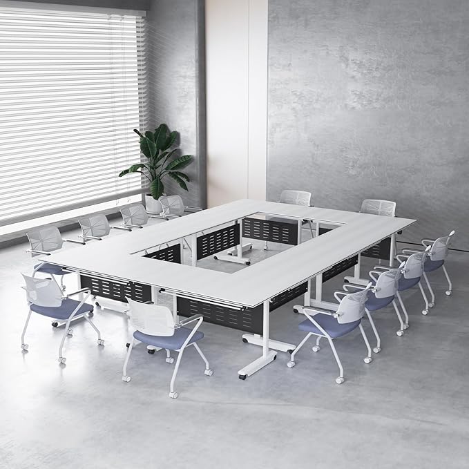 10Pack Conference Room Table, Folding Conference Table for Office Classroom, Mobile Training Tables with Casters Silent Wheels, Large Rectangular Convertible Modular Seminar Tables (L63in)