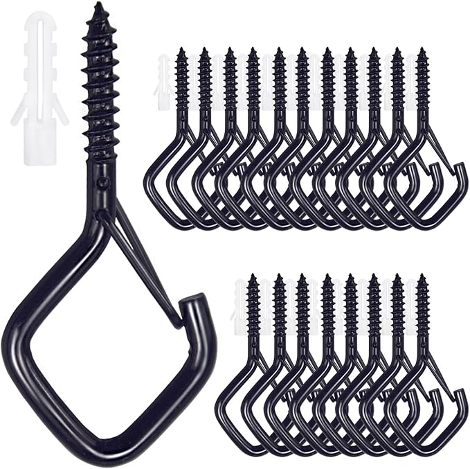 20PCS Eye Screw Hooks for Hanging Heavy Duty with Safety Buckle.Metal Ceiling Hooks for Hanging Plants,Cup,Wind Chime,Bird Feeders,String Lights at Indoor&Outdoor,2.36 Inch(No Drill Bit)