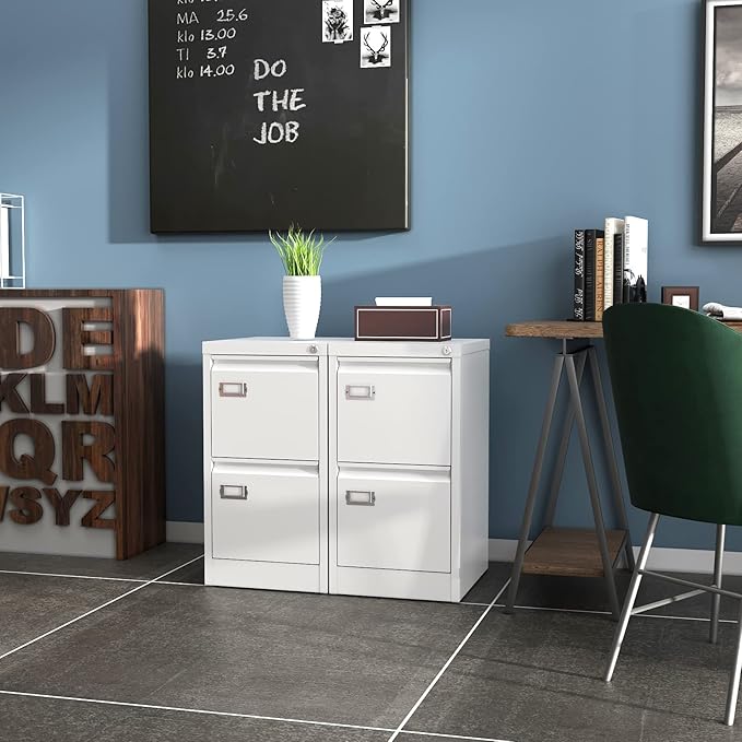 2-Drawer File Cabinet, 16.3" Deep Vertical Filing Cabinet with Lock, Metal File Cabinet for Home Office, Anti-Tip 2 Storage Drawers for Letter/Legal/A4/F4 Size (Assemble Required, White)