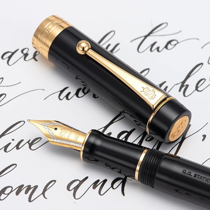 Jinhao 100 Fountain Pen Celluloid Classic Style, #6 Nib Smooth Writing Instrument with Refillable Converter and Pen Case Set