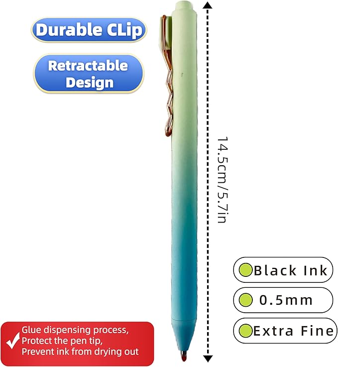 Fengtaiyuan LanLvZi05P12, Retractable Black Ink, 0.5mm Extra Fine, 12 Count, Gel Ink Rollerball Pens, Writting Smooth, Rubber Spray (LanLvZi05P12)