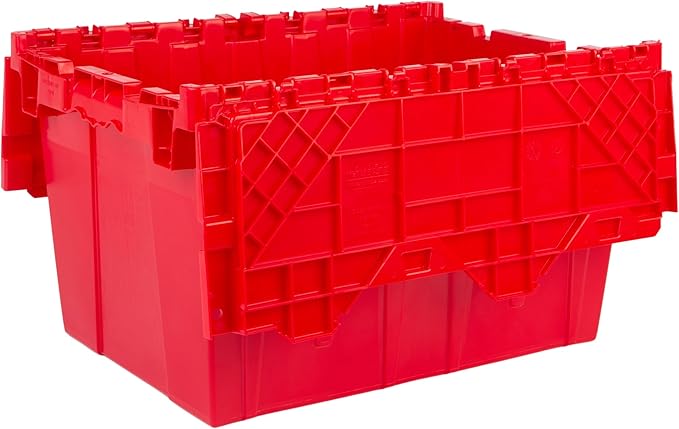 Hudson Exchange 21.9 x 15.2 x 12.8” (3 Pack) Storage Tote Distribution Container with Hinged Attached Lid, Red
