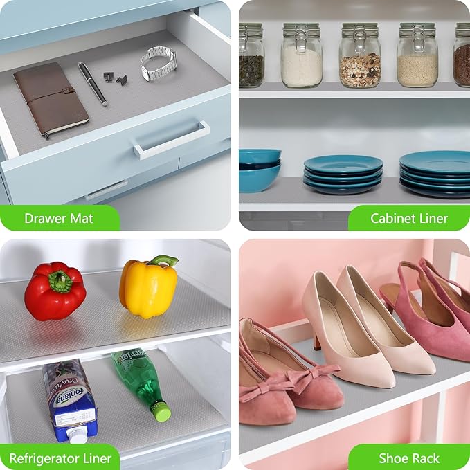 Light Gray Shelf Liners for Kitchen Cabinets Non Adhesive Drawer Liner for Bathroom Waterproof Refrigerator Liners for Shelves Fridge Plastic Mats Cabinet Cupboard Liner 11.8 x 393.7 Inches
