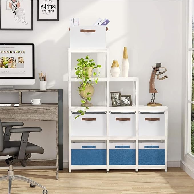 GhvyenntteS 6 Pack Large Fabric Storage Bins with Handles, 15x11x9.6 Inch Storage Baskets for Shelves, Foldable Closet Storage Bins for Shelves, Closet Organizers and Storage Boxes, White