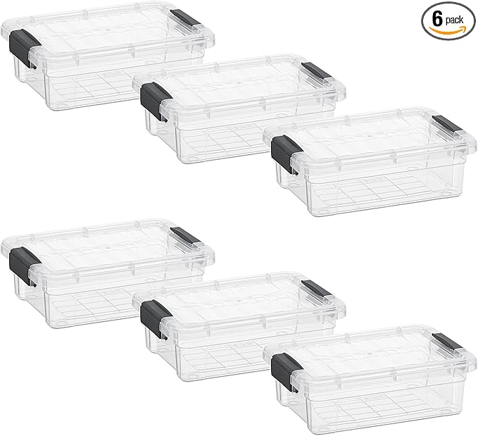 Superio Clear Storage Boxes with Lids, 1.27 Quart Plastic Container Bins for Organizing, Stackable Crates, BPA Free, Non Toxic, Odor Free, Organizers for Home, Office and Dorm, 6 Pack