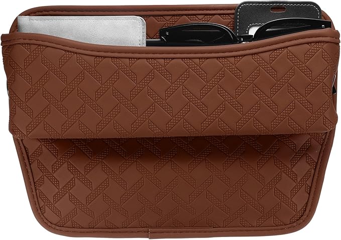 HARFINGTON Car Seat Gap Filler Organizer 11.5 x 8 x 2.1 Inch Leather Universal Car Organizer Storage Box Between Seat and Console for Phone Sunglasses Keys, Brown