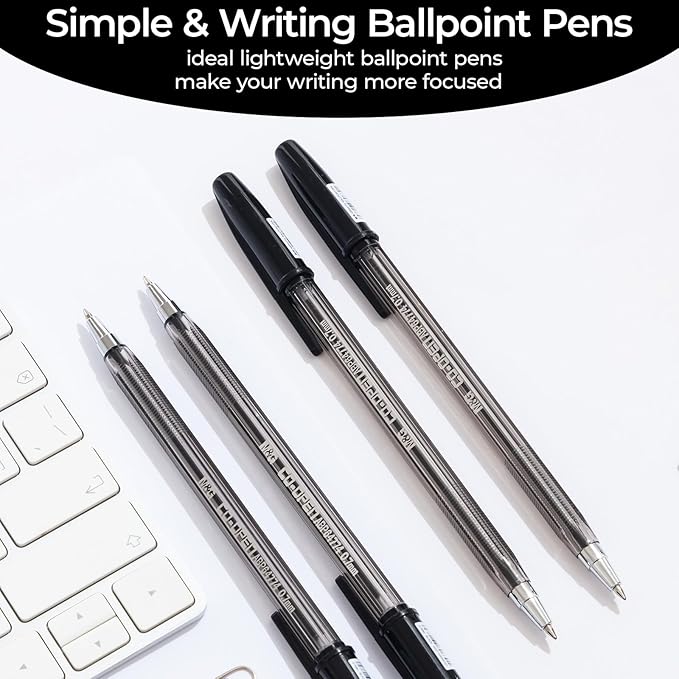 M&G Ballpoint Pens, Black Ink Ballpoint Pens Fine Point 0.7mm, Ball Point Pens Bulk Smooth Writing with Anti-Slip Grip & Plug-In Cover for Journaling Office Supplies School Women Men (40 Pack)