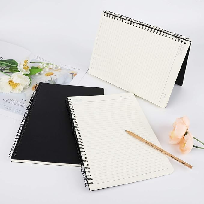 EUSOAR Spiral Lined Notebook, B5 3packs 7.3"x10.2" 120 Pages Black Hardcover Ruled Travel Writing Notebooks Journal, Memo Notepad Sketchbook, Students College Office Business Subject Diary Book