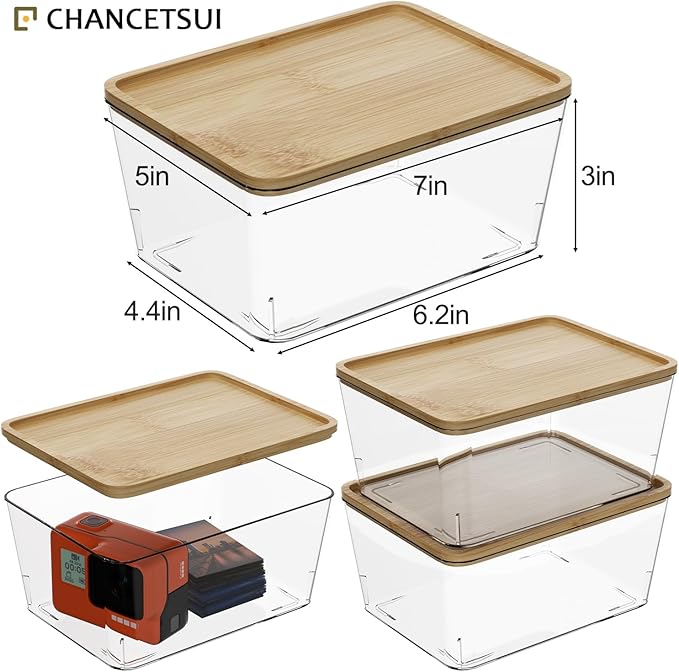 CHANCETSUI Stackable Storage Bins with Lids: Clear, 5x7, 2 Pack