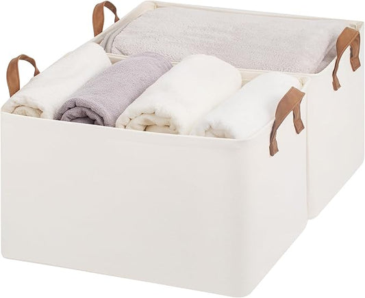 StorageWorks Fabric Storage Bins, Extra Large Storage Baskets for Shelves, Closet Organizers and Storage Bins with Metal Frame, Handles, Jumbo, Natural Color, 2-Pack