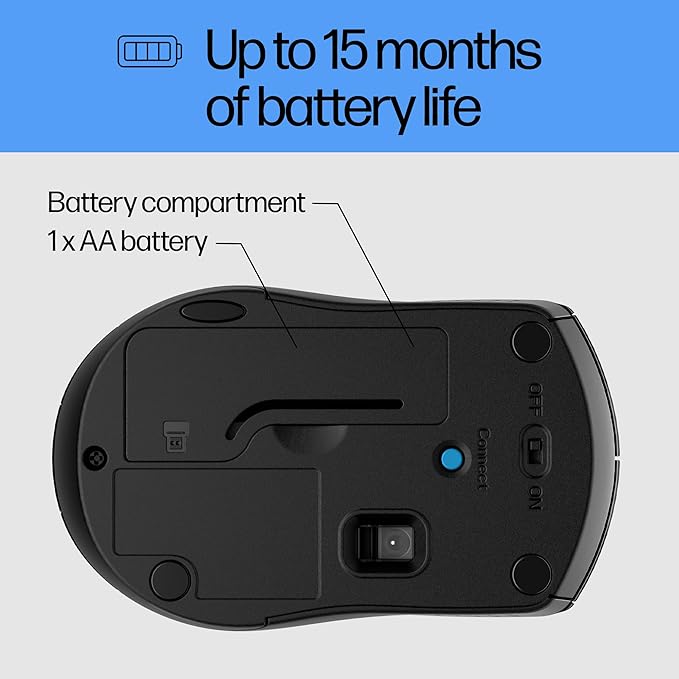 HP X3000 G2 Wireless Mouse - Ambidextrous 3-Button Control, & Scroll Wheel Multi-Surface Technology, 1600 DPI Optical Sensor Win, Chrome, Mac OS Up to 15-Month Battery Life (‎28Y30AA#ABA, Black)