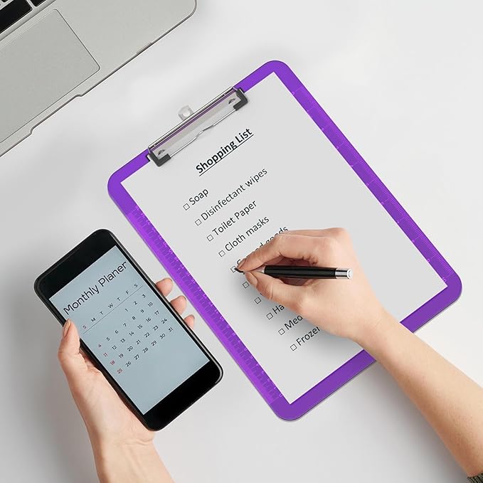 Bulk Clipboards Set of 12, 8.5x11 Plastic Colored Clear Clip Board with Ruler, Suitable for Classroom, Students, Kid, Size 9" x 12.5" with Low Profile Clip, Office & School Supply