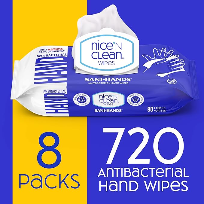 Nice 'N CLEAN Sensitive Skin Wet Hand Wipes 90ct (8-Pack) | Infused with Aloe | Hypoallergenic Wipes More Effective than Gel