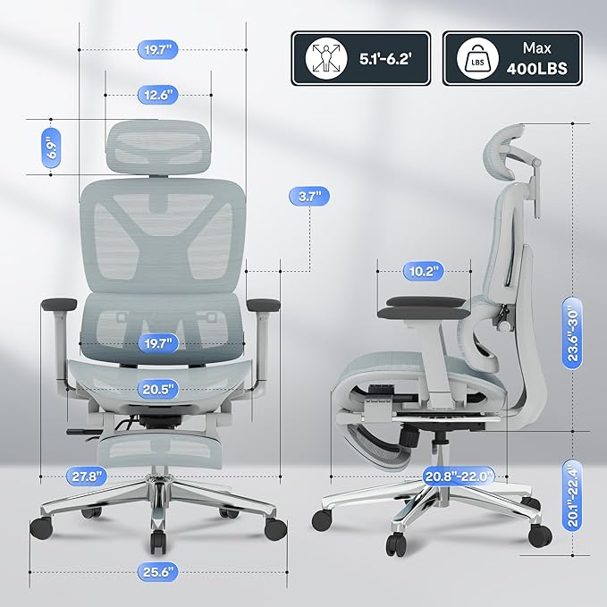 FLEXISPOT ErgoX Premium Ergonomic Office Chair with Footrest- Adjustable 3D Armrests, Dynamic Lumbar Support, Recline & Tilt Function, Mesh Seat, for Home & Office Use,Blue