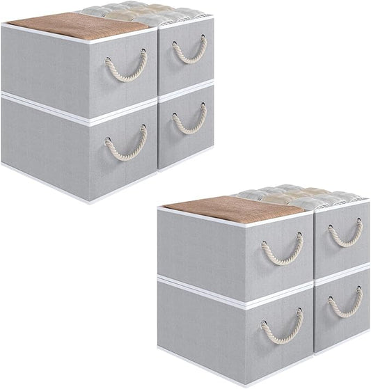 Closet Storage Bins, Linen Closet Organizers and Storage Basket for Shelves, Collapsible Shelf Baskets for Organizing Shelves, Bedroom Clothes Basket, Gray, 8 Pack