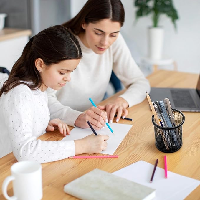 M&G Black Mesh Pen Holder, Metal Pencil Cup Holder Wire Mesh Pencil Holder for Desk Office School Organizer