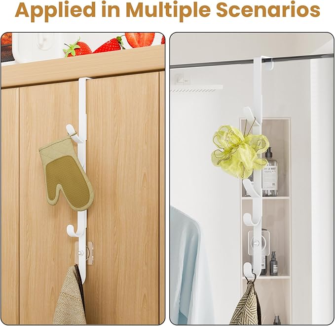 Over The Door Hooks, Metal Door Hooks for Hanging, Over The Door Purse Organizer for Coat Hanger, Back of Shower Door for Hanging Towel Rack Clothes, Hat, Bathroom, Closet (White-3Packs)